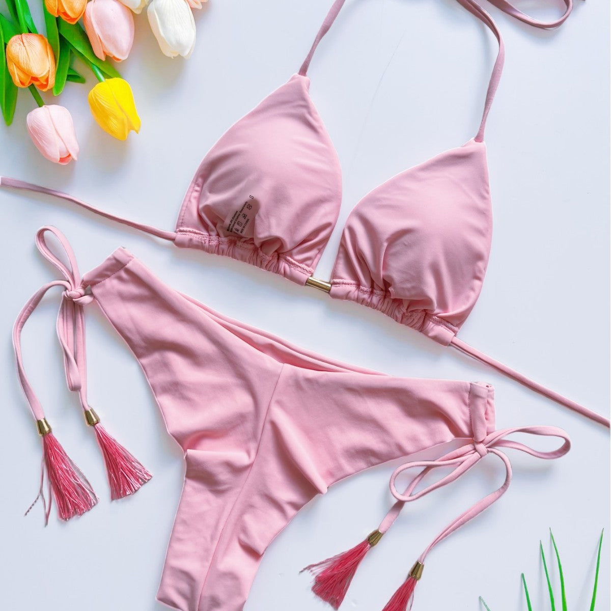 Tassel Solid Color Bikini Swimsuit Set Beach Sexy Women Swimsuit Bella Mia